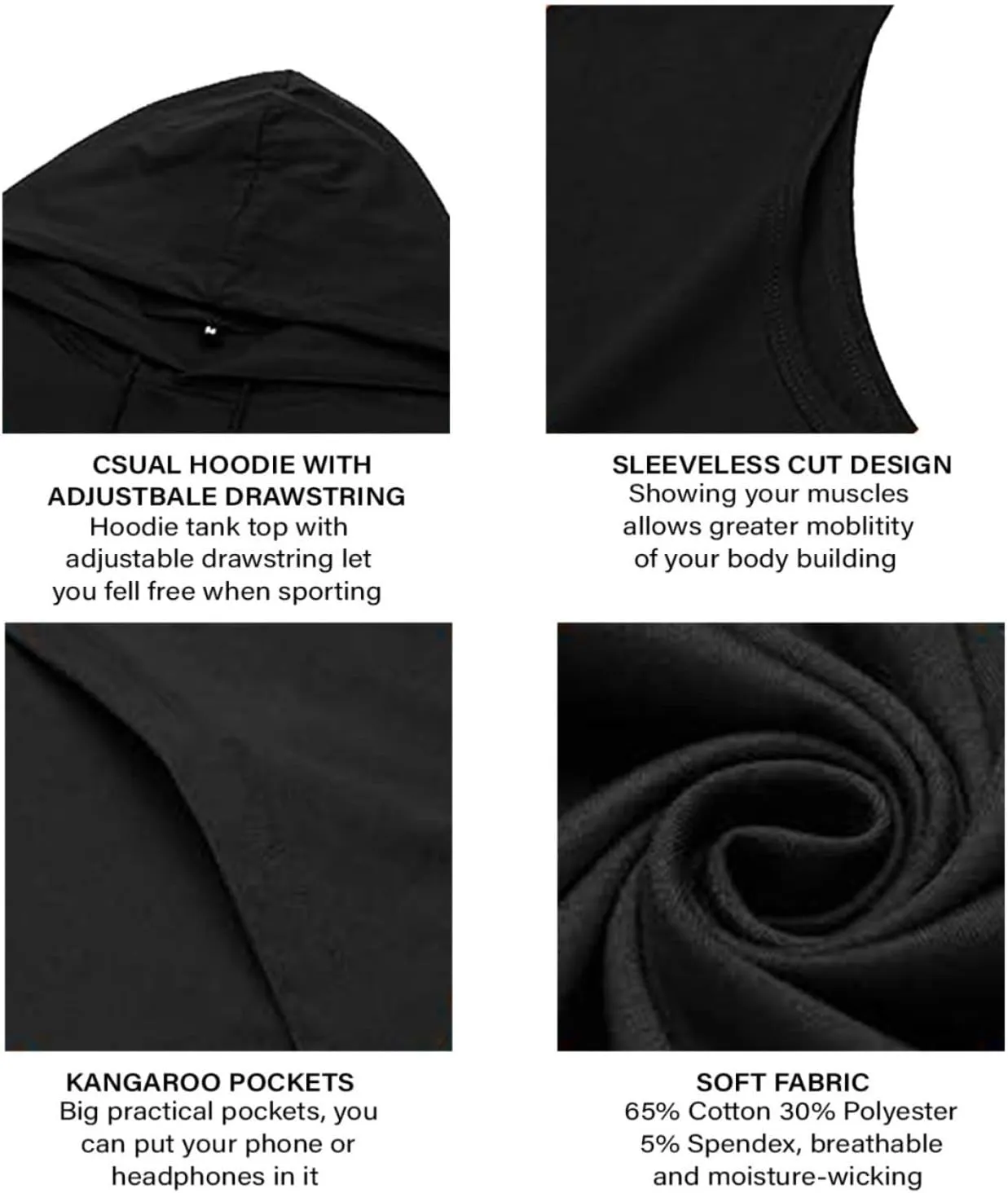 Desantiago - Men's Sleeveless Hoodies Workout Gym Sweatshirt Muscle Fit Fashion Athletic Hoodies Pullover Hooded