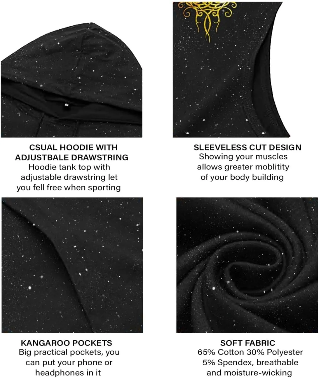 Desantiago - Men's Sleeveless Hoodies Workout Gym Sweatshirt Muscle Fit Fashion Athletic Hoodies Pullover Hooded
