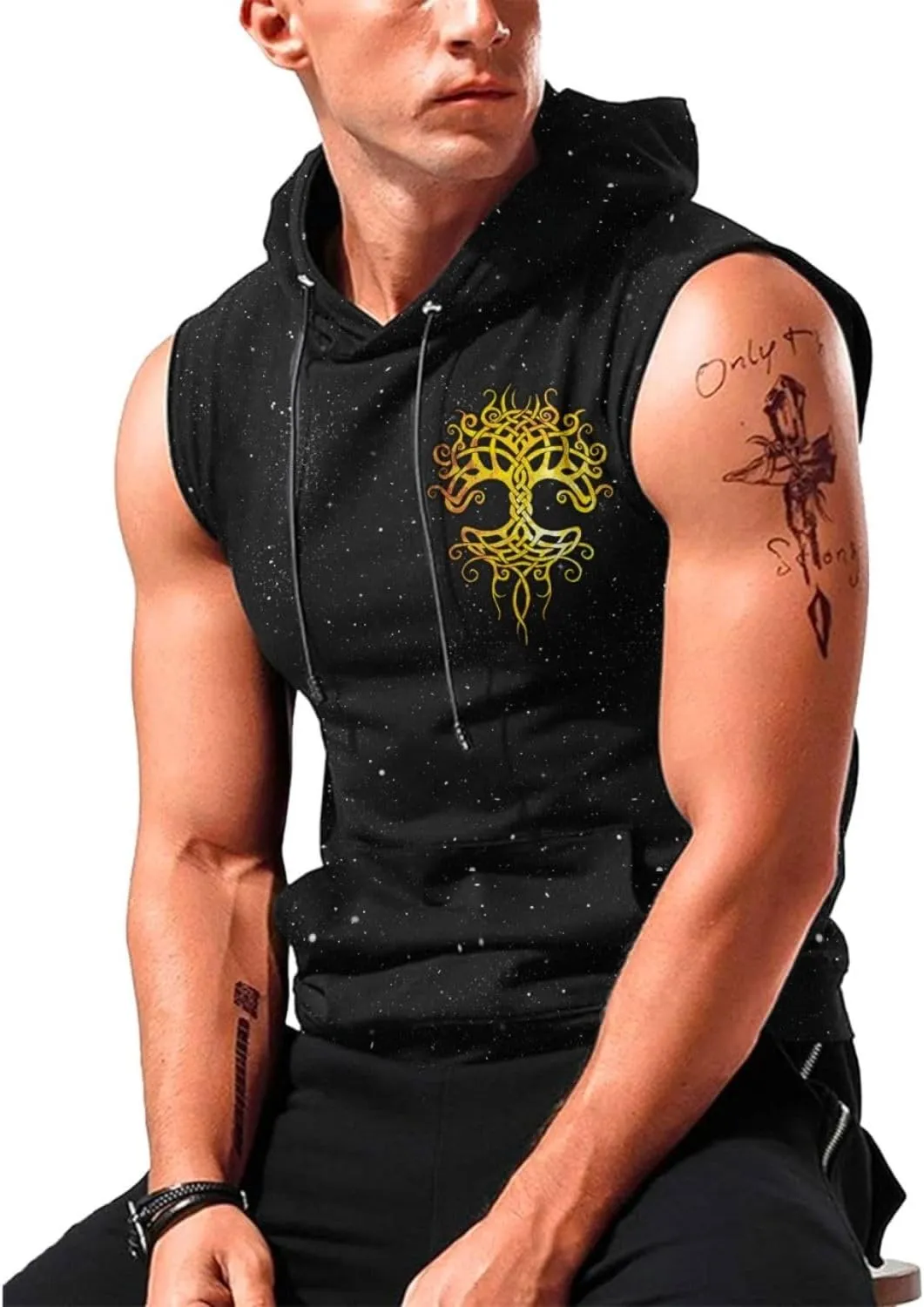 Desantiago - Men's Sleeveless Hoodies Workout Gym Sweatshirt Muscle Fit Fashion Athletic Hoodies Pullover Hooded