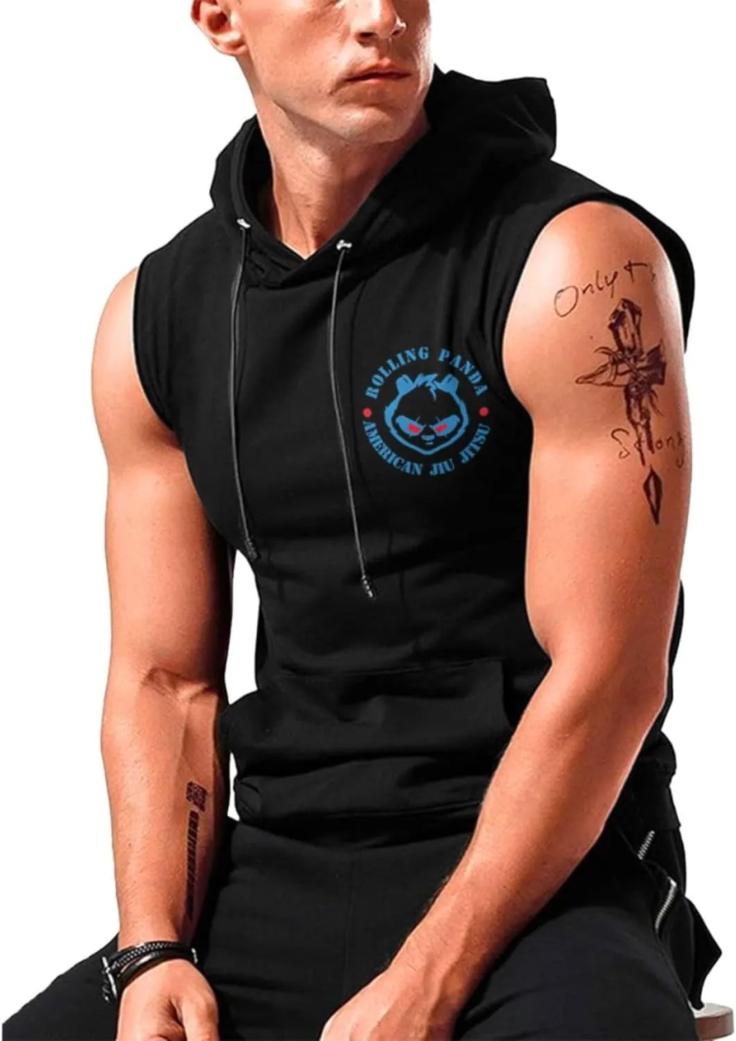 Desantiago - Men's Sleeveless Hoodies Workout Gym Sweatshirt Muscle Fit Fashion Athletic Hoodies Pullover Hooded