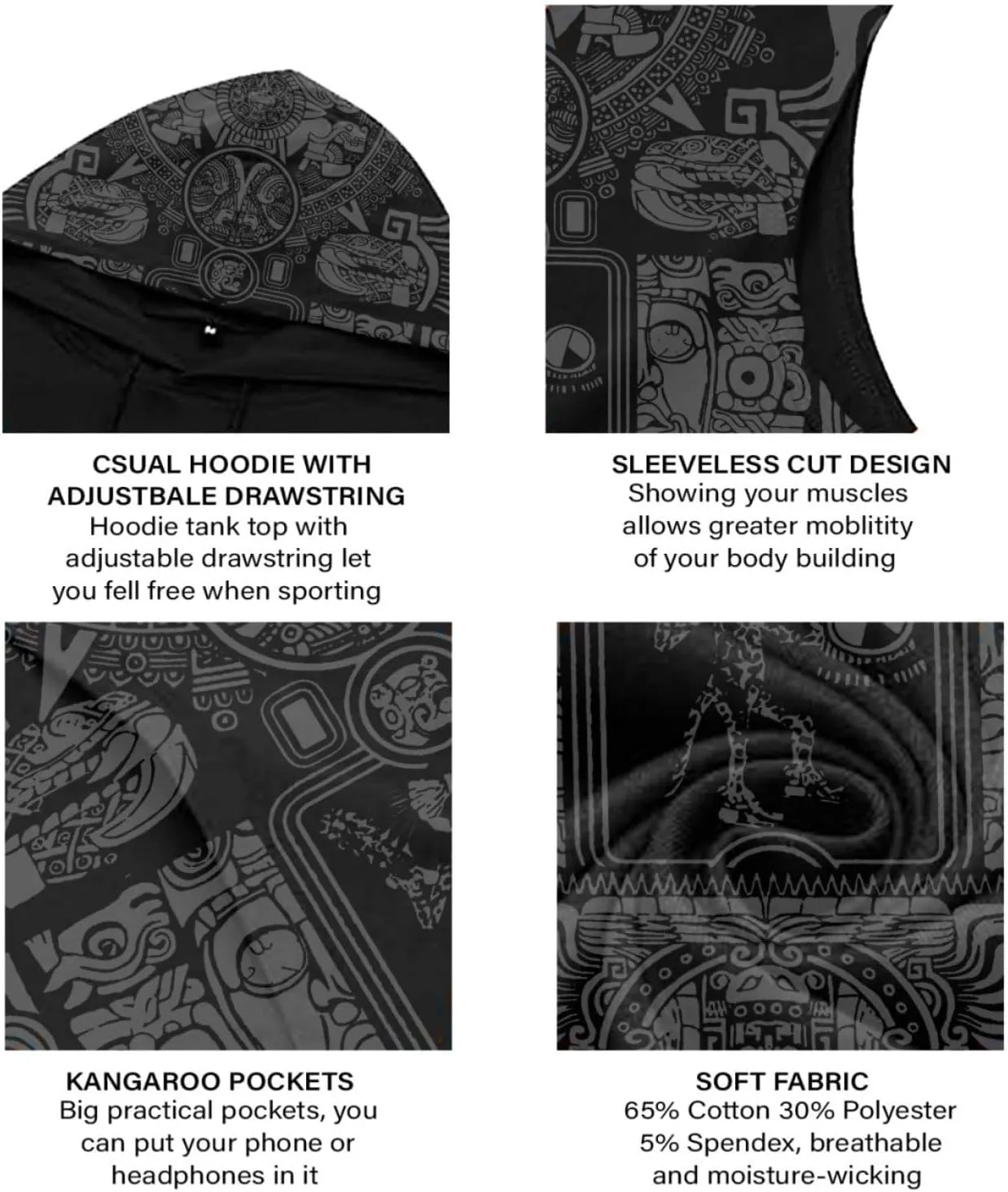 Desantiago - Men's Sleeveless Hoodies Workout Gym Sweatshirt Muscle Fit Fashion Athletic Hoodies Pullover Hooded