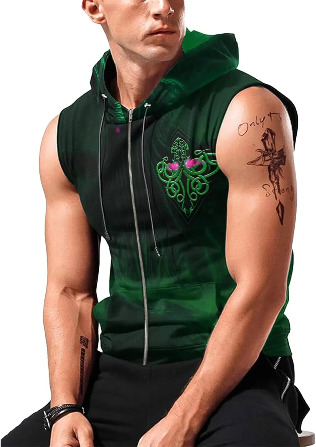 Desantiago Workout Hooded Tank Tops Sleeveless Gym Training Zip Hoodies Bodybuilding Muscle Cut Off Zip Hoodies For Men