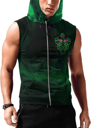 Desantiago Workout Hooded Tank Tops Sleeveless Gym Training Zip Hoodies Bodybuilding Muscle Cut Off Zip Hoodies For Men