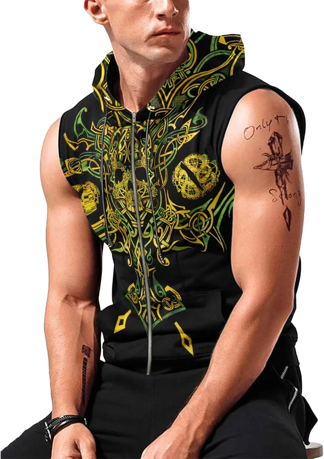 Desantiago Workout Hooded Tank Tops Sleeveless Gym Training Zip Hoodies Bodybuilding Muscle Cut Off Zip Hoodies For Men