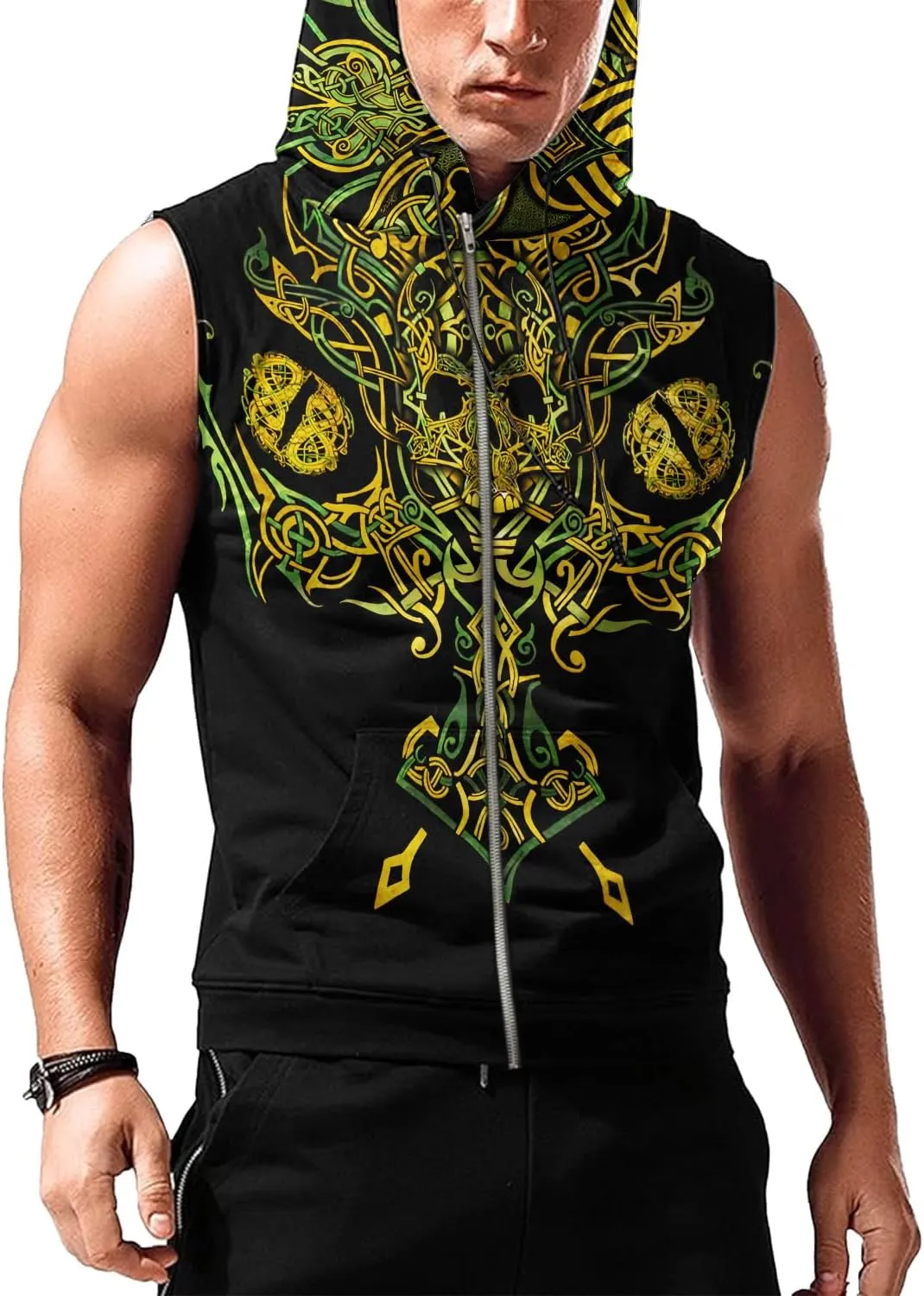 Desantiago Workout Hooded Tank Tops Sleeveless Gym Training Zip Hoodies Bodybuilding Muscle Cut Off Zip Hoodies For Men
