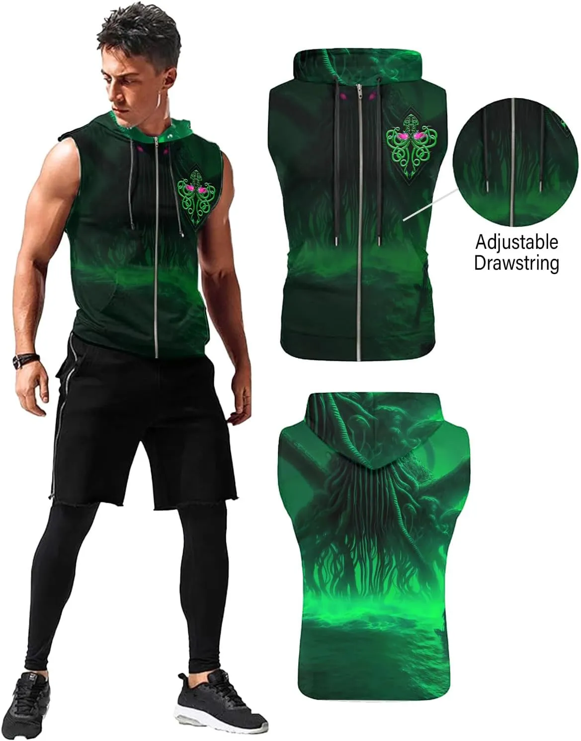 Desantiago Workout Hooded Tank Tops Sleeveless Gym Training Zip Hoodies Bodybuilding Muscle Cut Off Zip Hoodies For Men