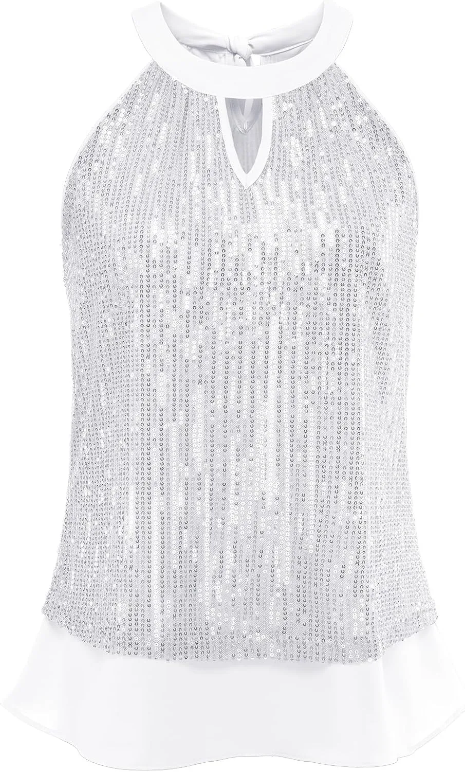 DRESSTELLS Sequin Halter Tops for Women Sleeveless Sparkly Shiny Tank Tops Bow Flowy Sparkly Club Outfits Party Shirt