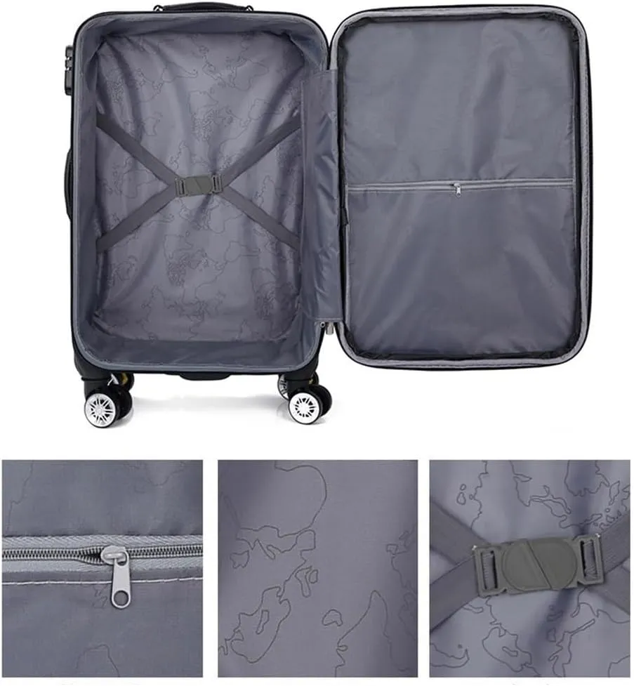 Durable Suitcase for Women Softside Luggage With Spinner Wheels, Black,Expandable Softside Carry-On Retro Suit Case