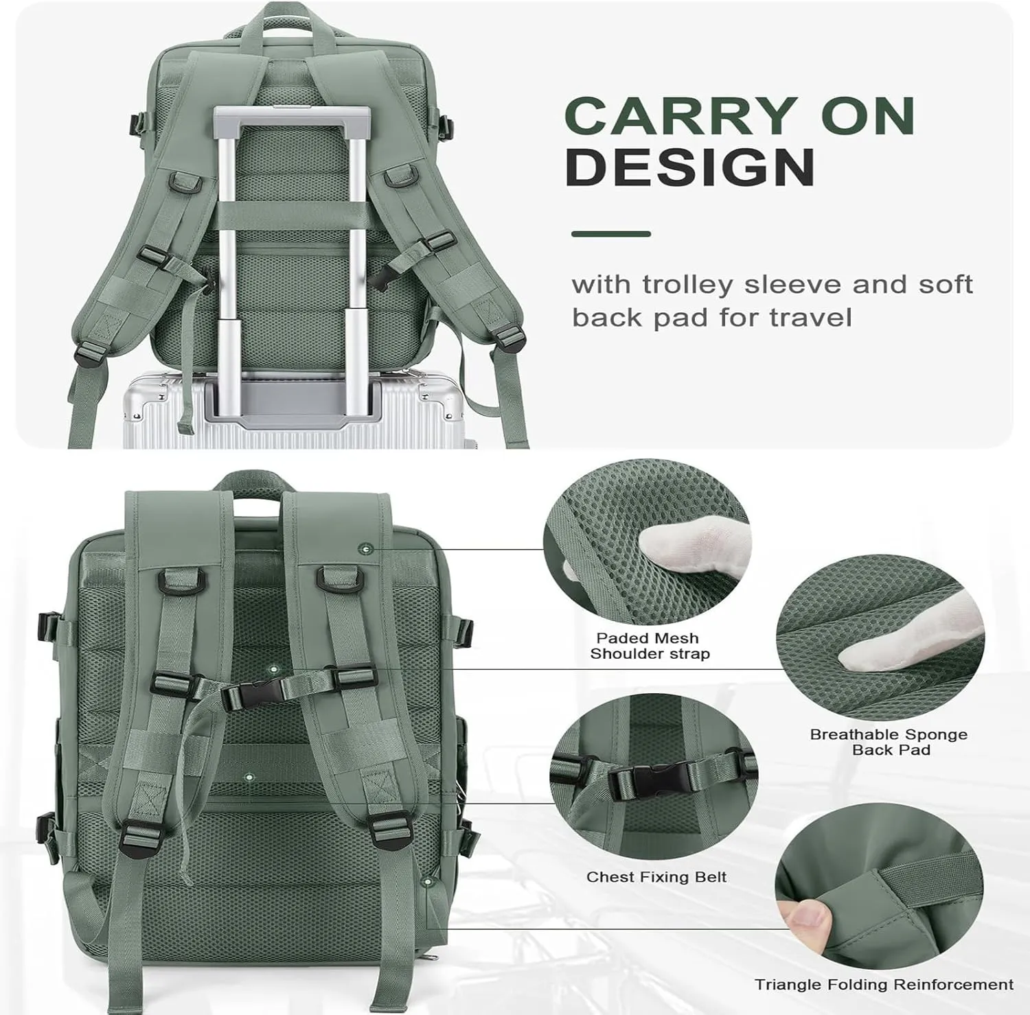 Easypacker Travel Backpack for Women Men, Easy Packer 35L Travel Bag, Expandable Waterproof with Shoe Compartment & USB Hole (Army green)