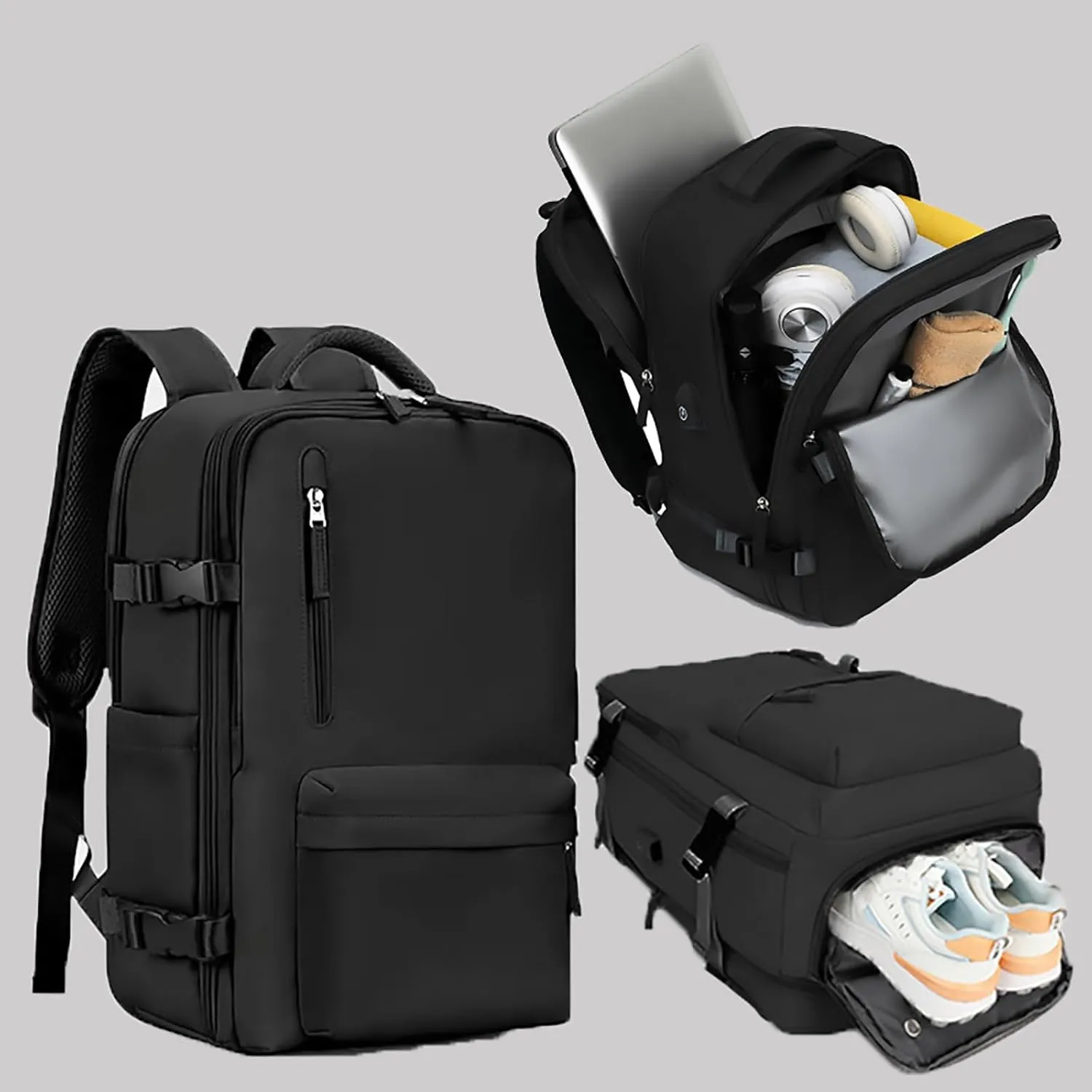 Easypacker Travel Backpack for Women Men, Easy Packer 35L Travel Bag, Expandable Waterproof with Shoe Compartment & USB Hole (Gray)