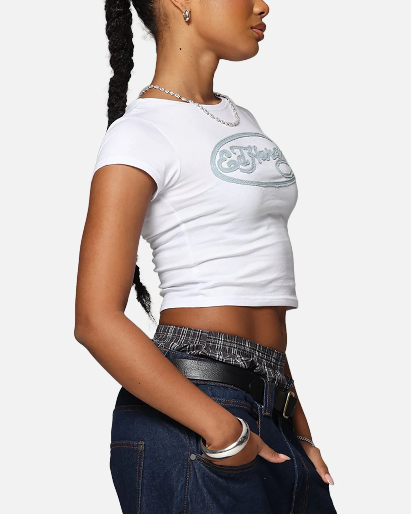 Ed Hardy Women's Distressed Logo Baby T-Shirt White
