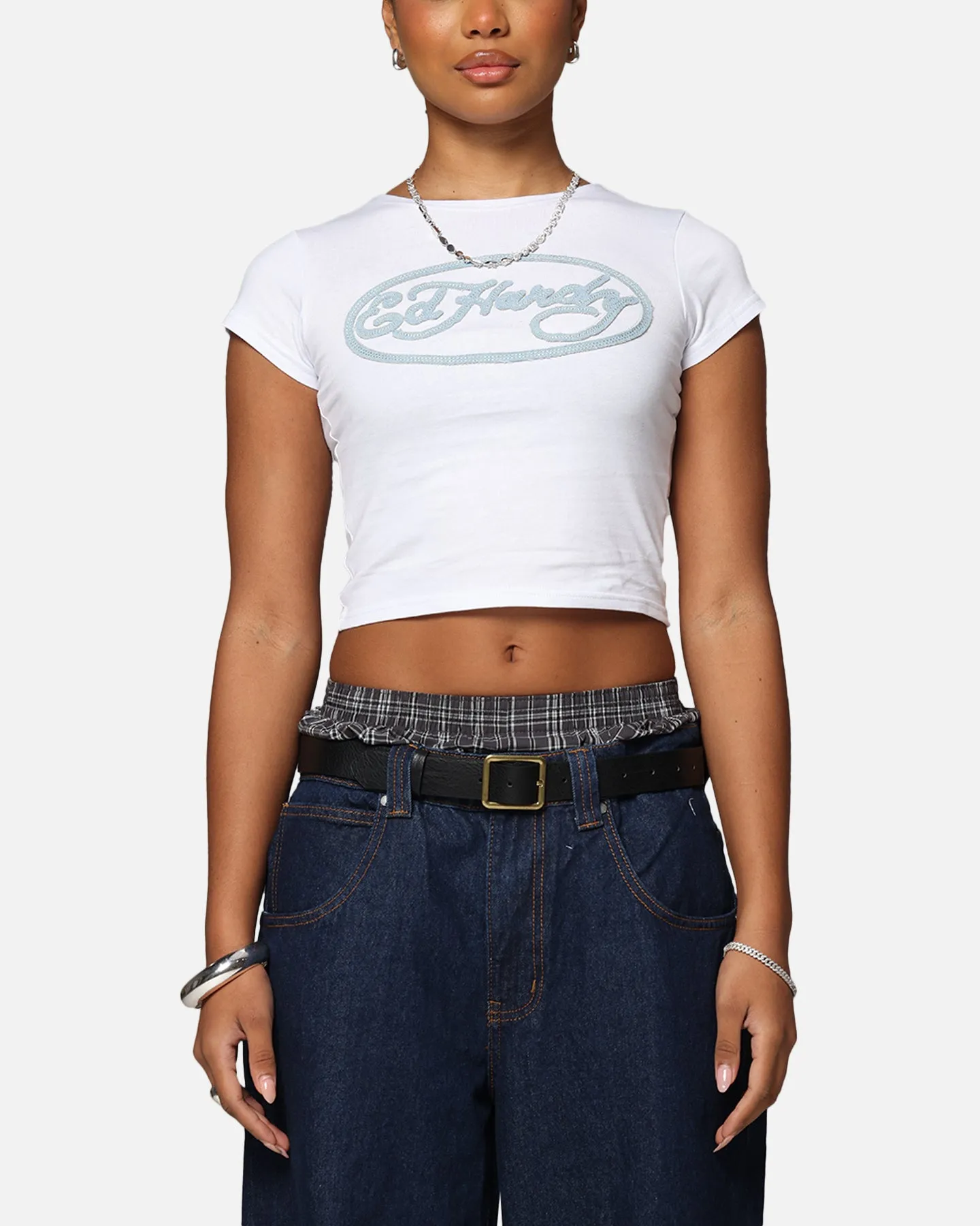 Ed Hardy Women's Distressed Logo Baby T-Shirt White