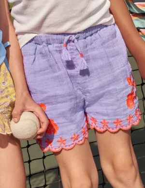 Embroidered Hem Shorts-Pretty Lavender