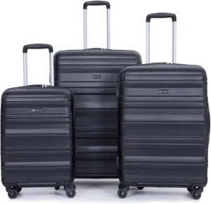 Expandable 3 Piece Luggage Set, Lightweight & Durable Suitcase with Spinner Wheels, TSA Lock - Black (21/25/29 Inches)