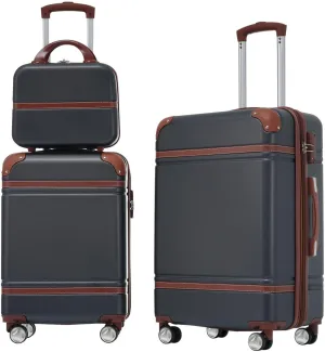 Expandable Lightweight Hardshell Luggage Set 3 Piece with Spinner Wheels, TSA Lock and Adjustable Telescoping Handle for Travel (Black)