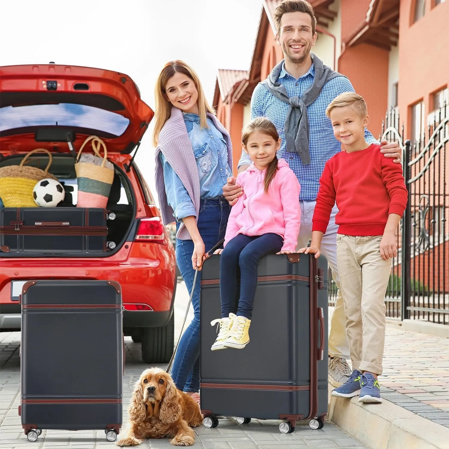 Expandable Lightweight Hardshell Luggage Set 3 Piece with Spinner Wheels, TSA Lock and Adjustable Telescoping Handle for Travel (Black)