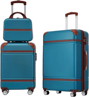 Expandable Lightweight Hardshell Luggage Set 3 Piece with Spinner Wheels, TSA Lock and Adjustable Telescoping Handle for Travel (Blue)