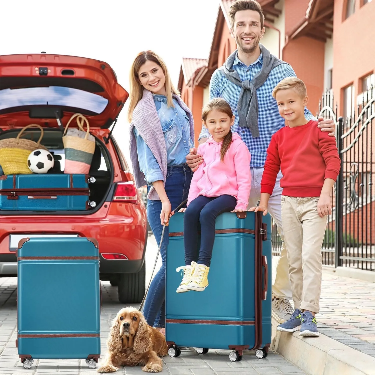 Expandable Lightweight Hardshell Luggage Set 3 Piece with Spinner Wheels, TSA Lock and Adjustable Telescoping Handle for Travel (Blue)