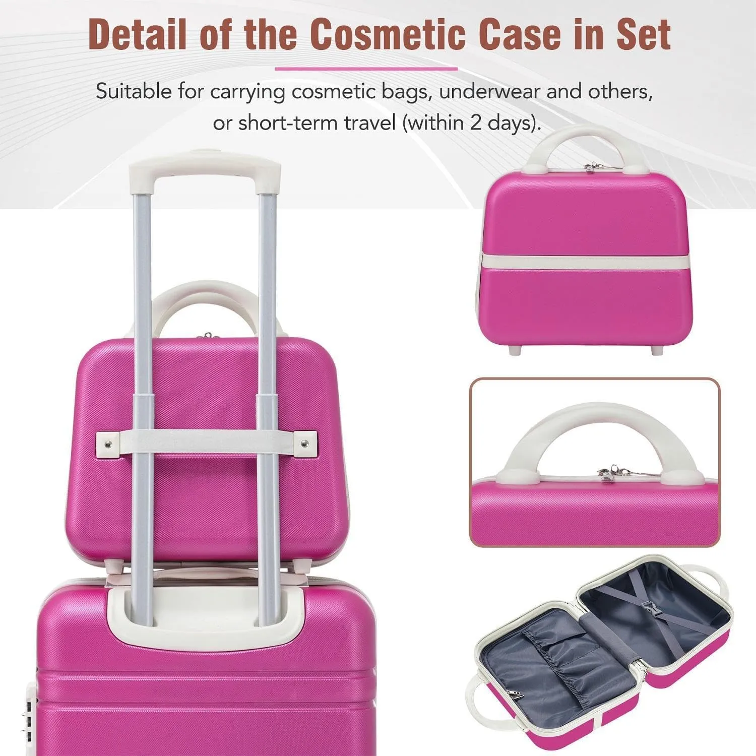 Expandable Lightweight Hardshell Luggage Set 3 Piece with Spinner Wheels, TSA Lock and Adjustable Telescoping Handle for Travel (Pink)