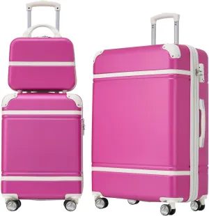 Expandable Lightweight Hardshell Luggage Set 3 Piece with Spinner Wheels, TSA Lock and Adjustable Telescoping Handle for Travel (Pink)