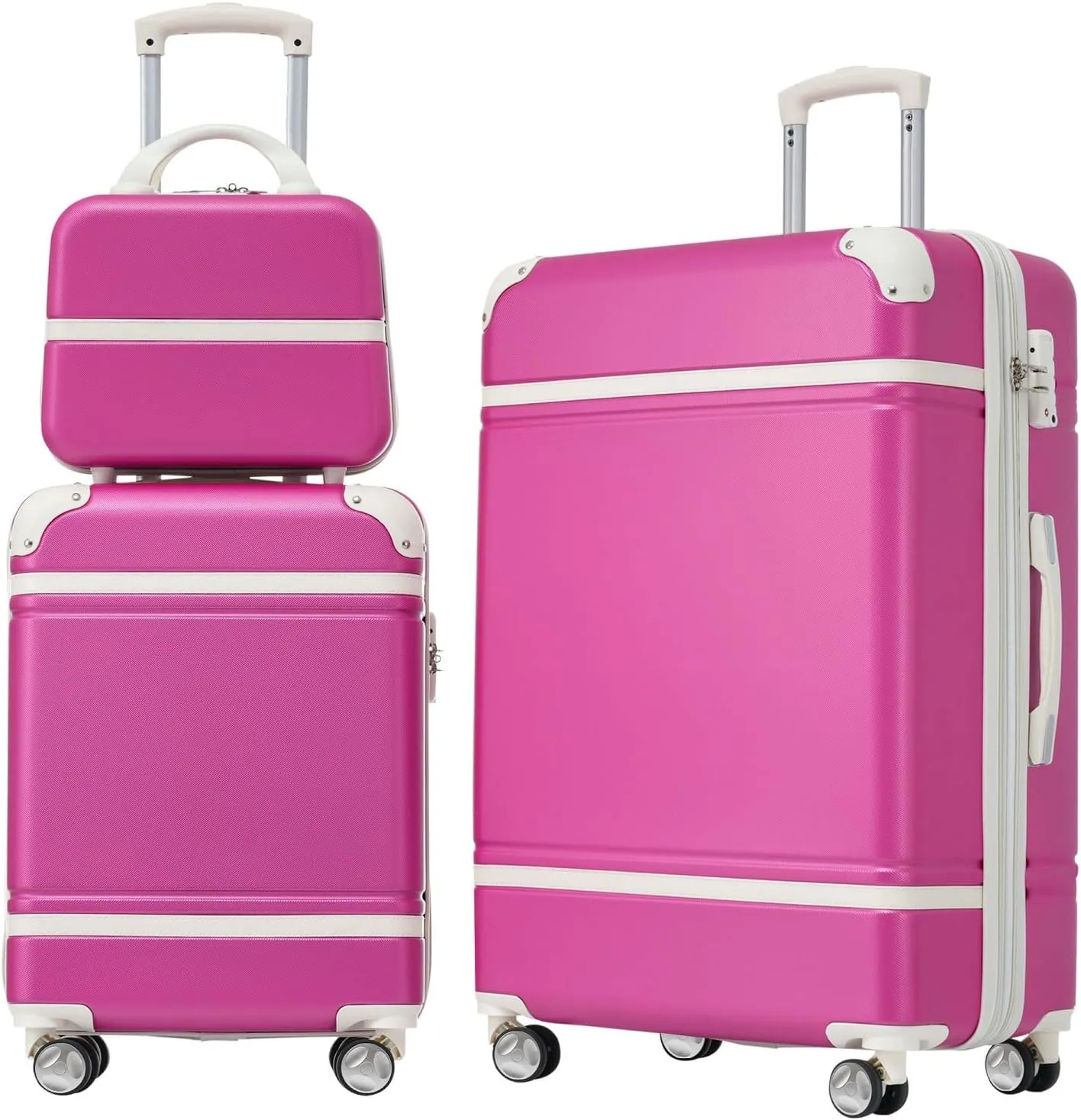 Expandable Lightweight Hardshell Luggage Set 3 Piece with Spinner Wheels, TSA Lock and Adjustable Telescoping Handle for Travel (Pink)