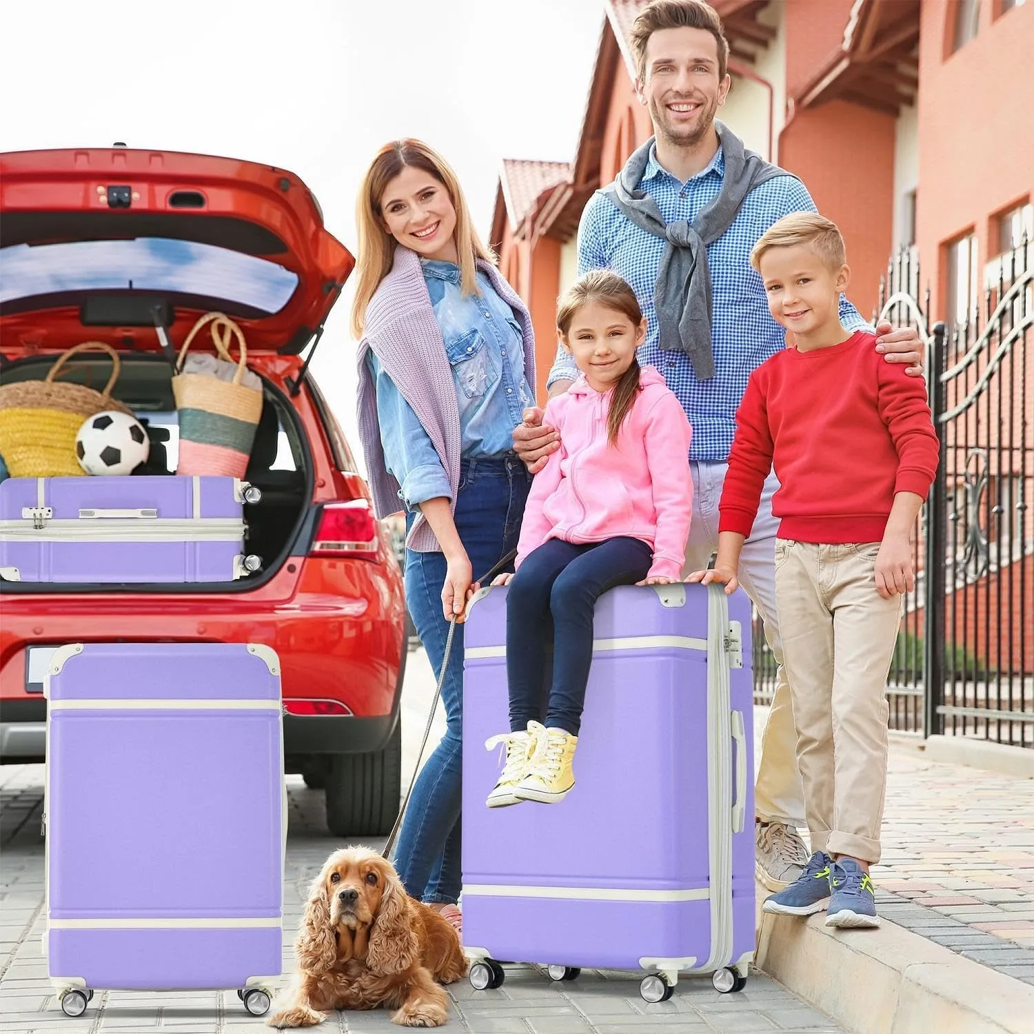 Expandable Lightweight Hardshell Luggage Set 3 Piece with Spinner Wheels, TSA Lock and Adjustable Telescoping Handle for Travel (Purple)
