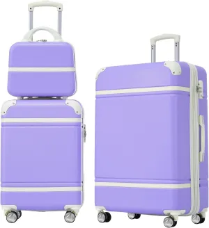 Expandable Lightweight Hardshell Luggage Set 3 Piece with Spinner Wheels, TSA Lock and Adjustable Telescoping Handle for Travel (Purple)