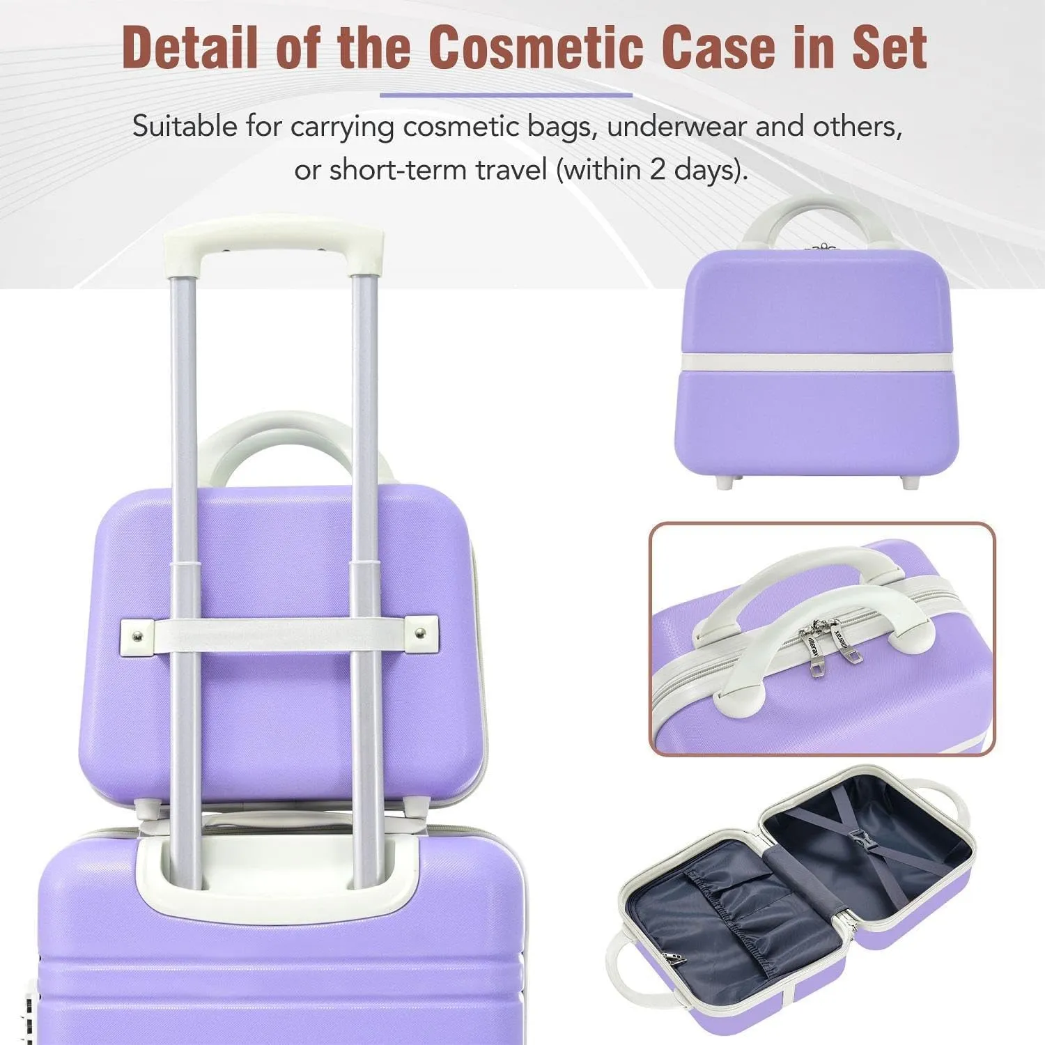 Expandable Lightweight Hardshell Luggage Set 3 Piece with Spinner Wheels, TSA Lock and Adjustable Telescoping Handle for Travel (Purple)