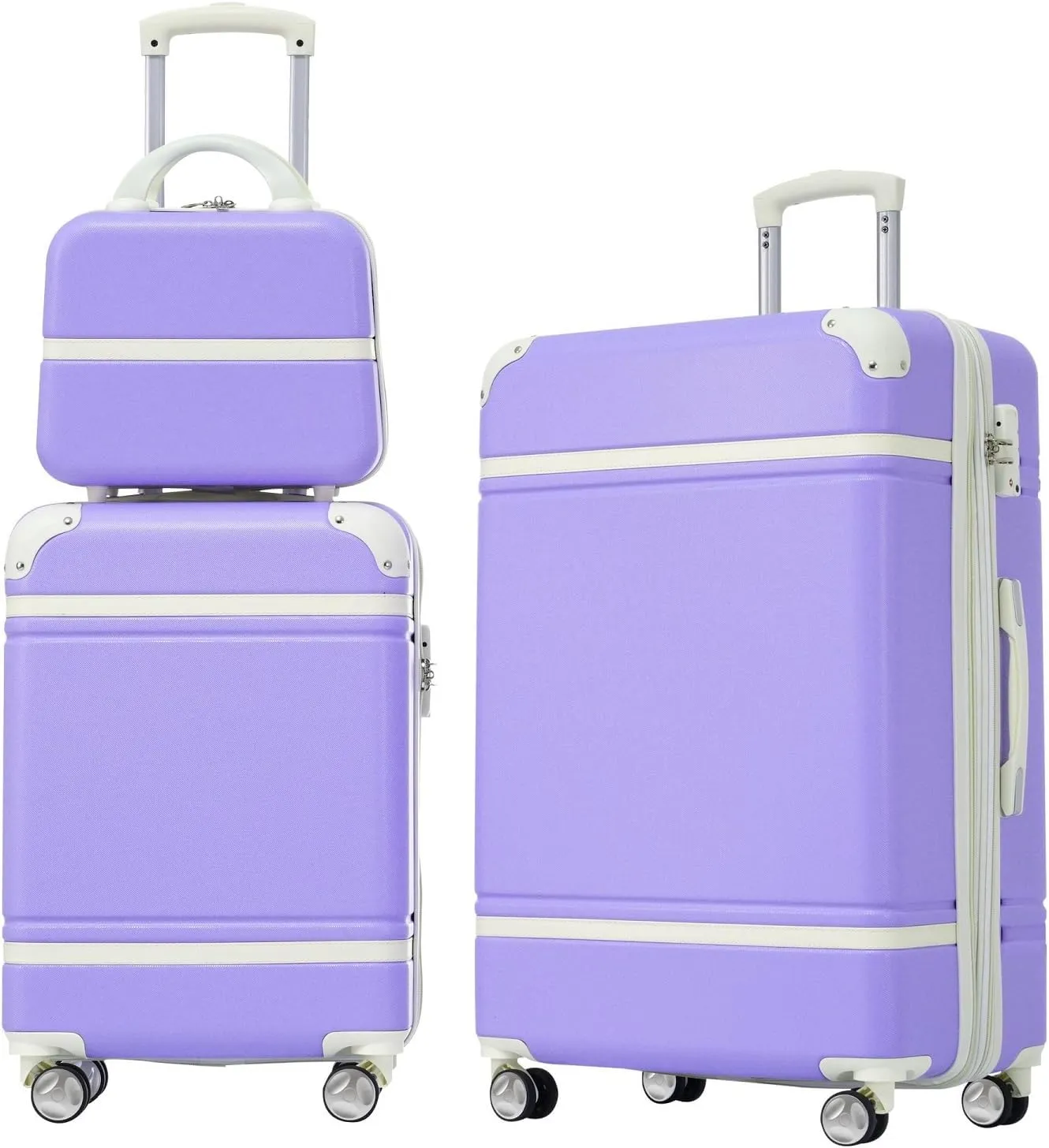 Expandable Lightweight Hardshell Luggage Set 3 Piece with Spinner Wheels, TSA Lock and Adjustable Telescoping Handle for Travel (Purple)