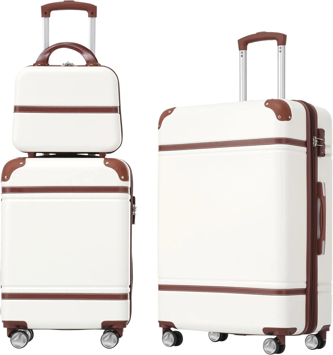 Expandable Lightweight Hardshell Luggage Set 3 Piece with Spinner Wheels, TSA Lock and Adjustable Telescoping Handle for Travel (White)