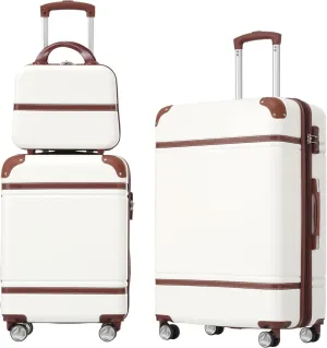 Expandable Lightweight Hardshell Luggage Set 3 Piece with Spinner Wheels, TSA Lock and Adjustable Telescoping Handle for Travel (White)