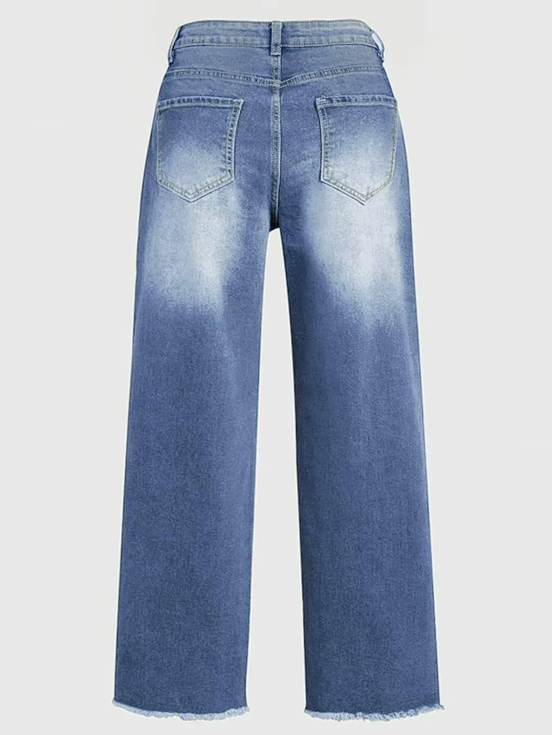 Flamingals Straight Wide Leg Jeans for Women Mid Waisted Casual Raw Hem Denim Capris Pants with Pockets