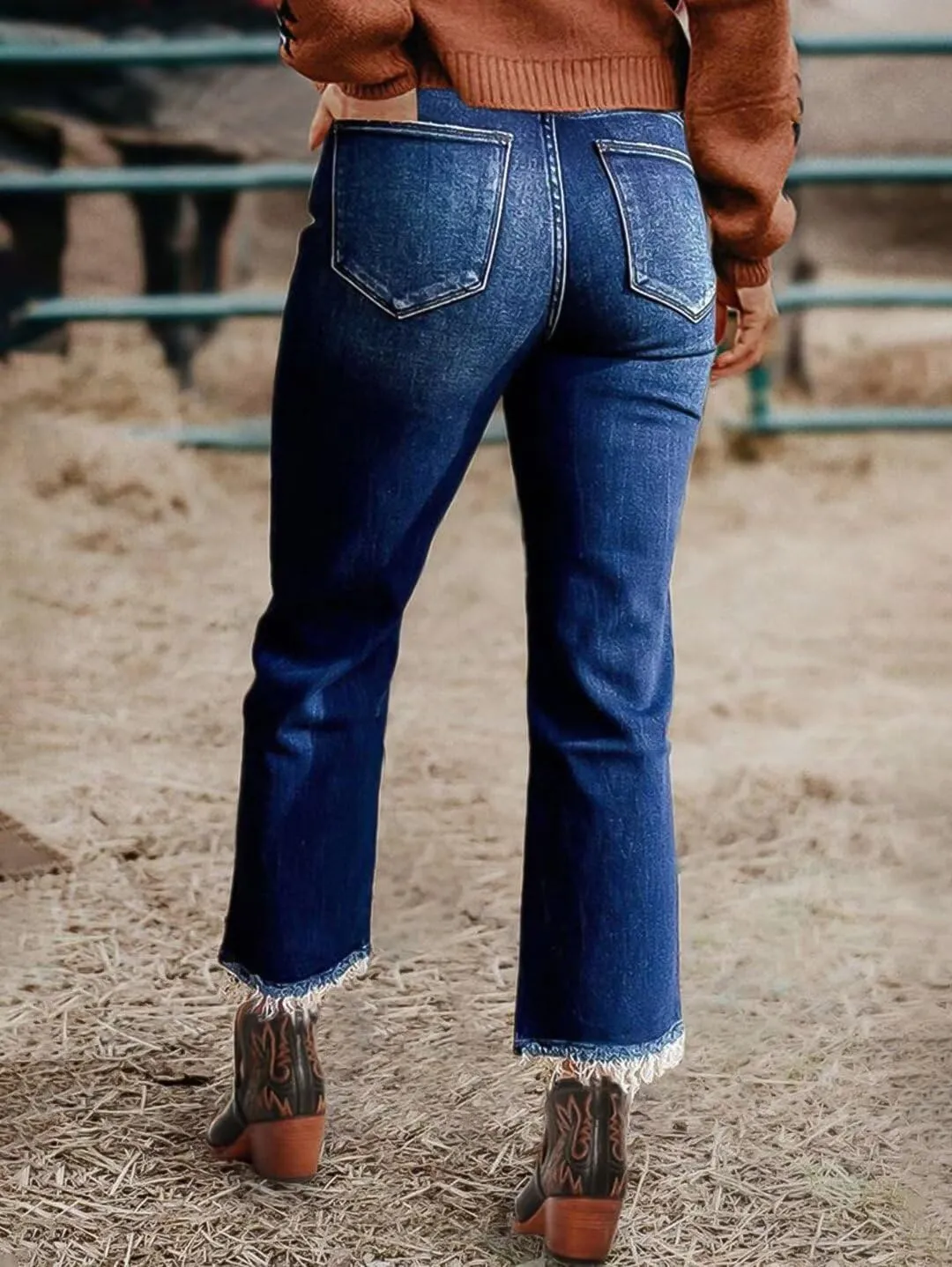 Flamingals Straight Wide Leg Jeans for Women Mid Waisted Casual Raw Hem Denim Capris Pants with Pockets