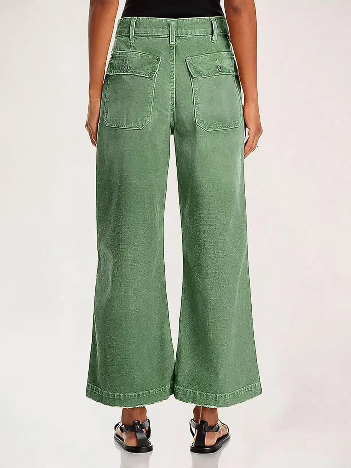 Flamingals Straight Wide Leg Jeans for Women Mid Waisted Casual Raw Hem Denim Capris Pants with Pockets