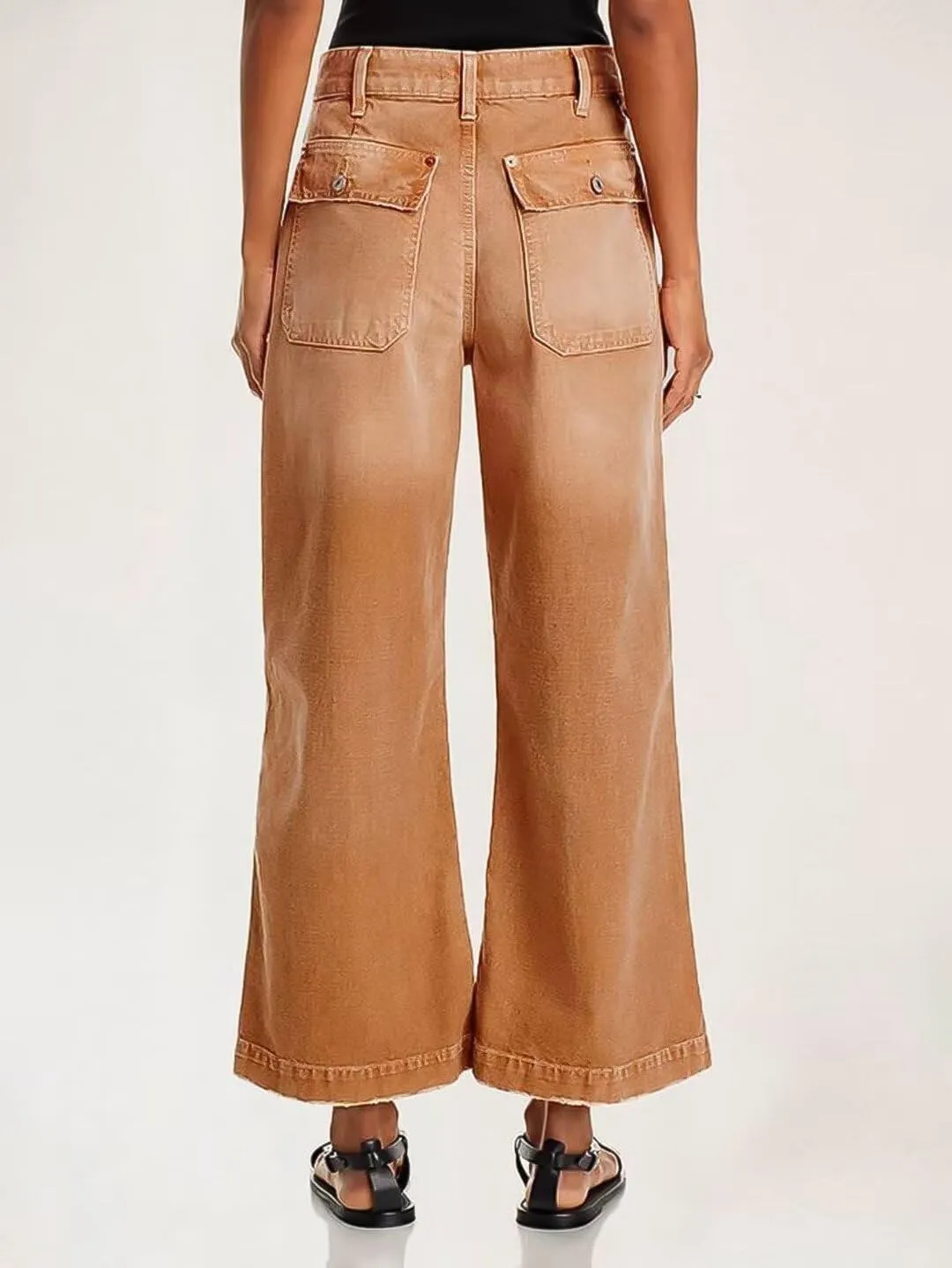 Flamingals Straight Wide Leg Jeans for Women Mid Waisted Casual Raw Hem Denim Capris Pants with Pockets