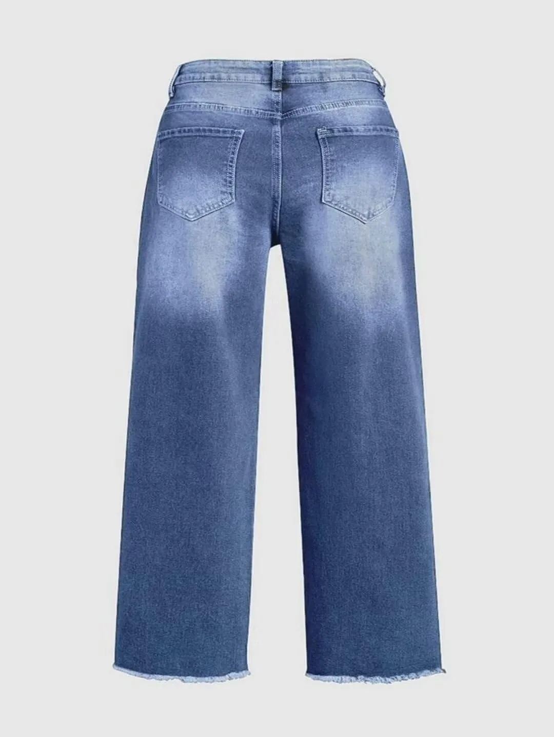 Flamingals Straight Wide Leg Jeans for Women Mid Waisted Casual Raw Hem Denim Capris Pants with Pockets