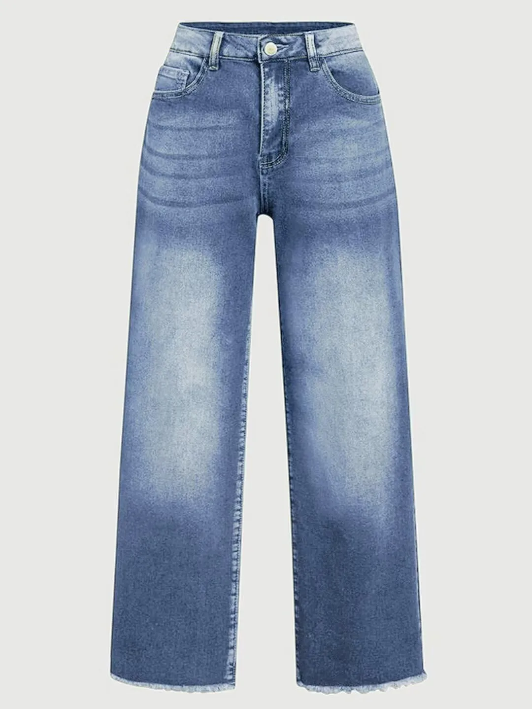 Flamingals Straight Wide Leg Jeans for Women Mid Waisted Casual Raw Hem Denim Capris Pants with Pockets