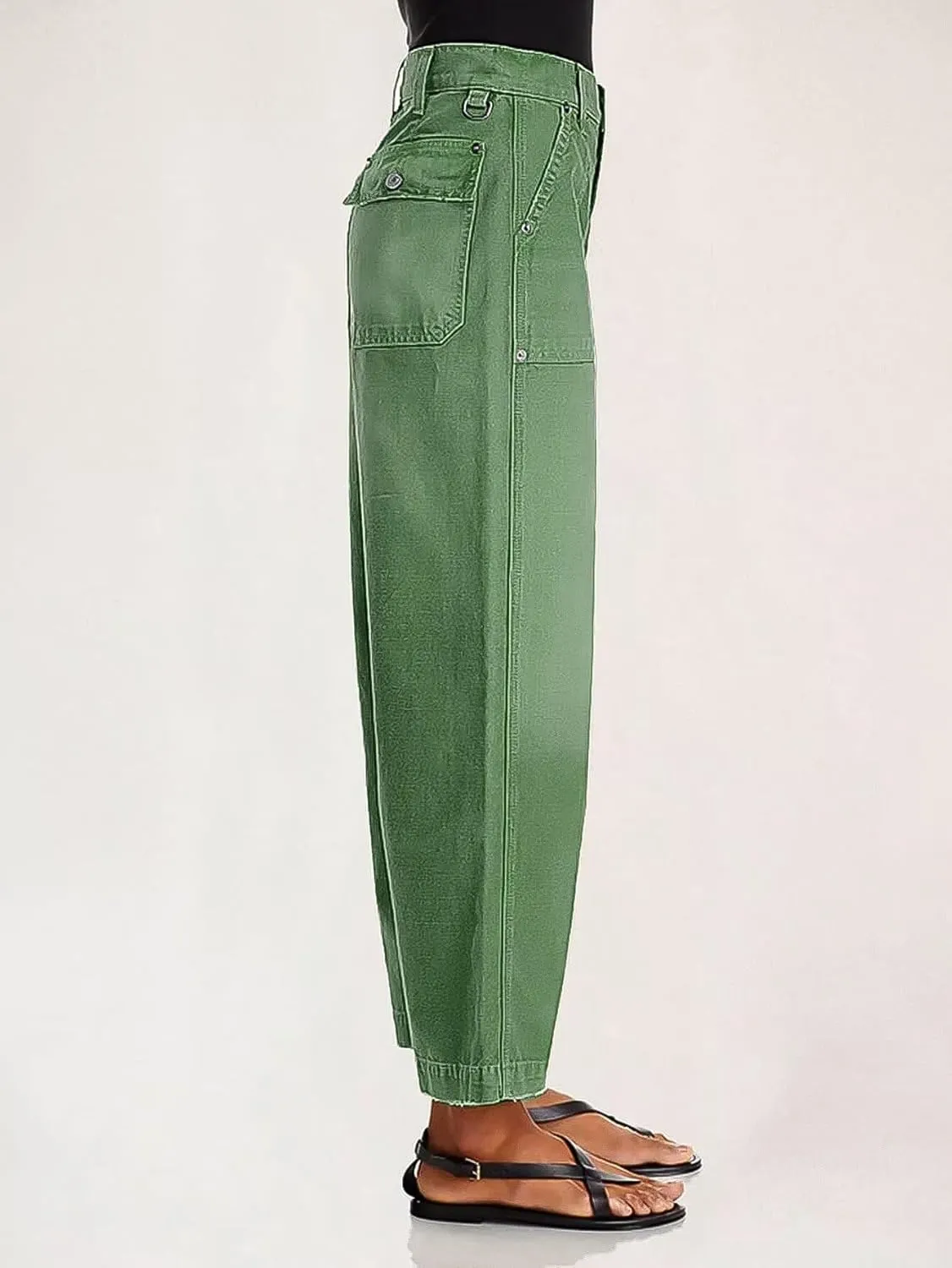 Flamingals Straight Wide Leg Jeans for Women Mid Waisted Casual Raw Hem Denim Capris Pants with Pockets