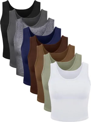Geyoga 8 Pieces Women's Crop Tank Tops Sleeveless Crop Cami Tops Basic Cropped Tank for Yoga Workout Sports