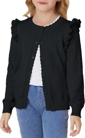 GRACE KARIN Girls Cardigan Cable Knit Sweater Long Sleeve Open Front Button Light Weight Solid Crochet Shrug 5-12