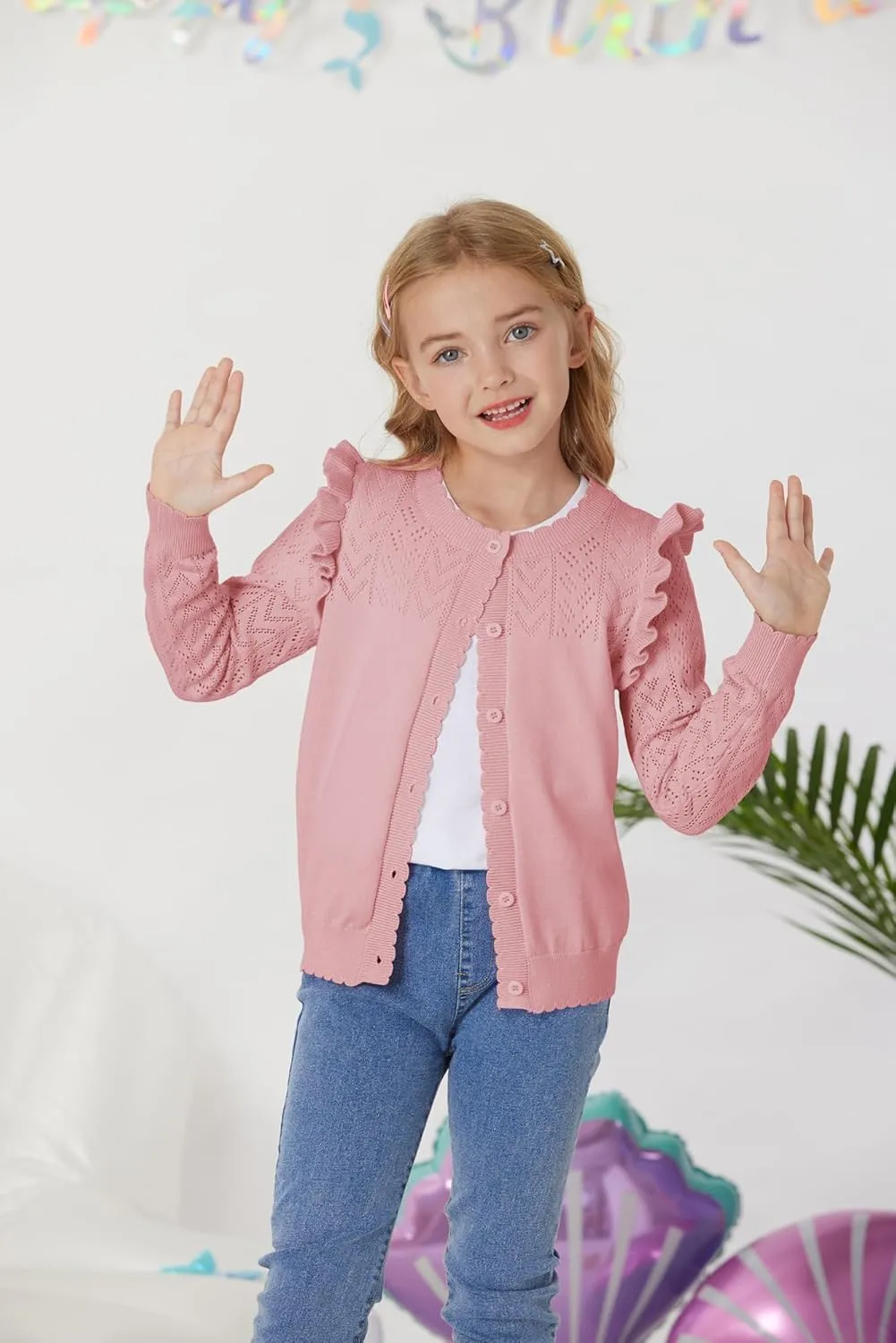 GRACE KARIN Girls Cardigan Cable Knit Sweater Long Sleeve Open Front Button Light Weight Solid Crochet Shrug 5-12