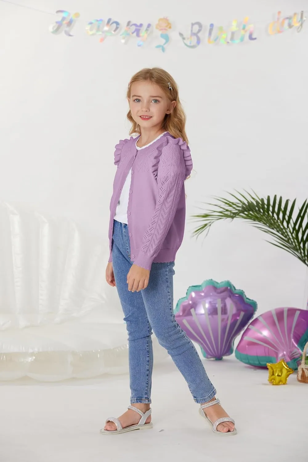GRACE KARIN Girls Cardigan Cable Knit Sweater Long Sleeve Open Front Button Light Weight Solid Crochet Shrug 5-12