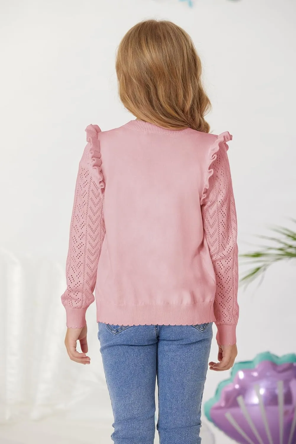 GRACE KARIN Girls Cardigan Cable Knit Sweater Long Sleeve Open Front Button Light Weight Solid Crochet Shrug 5-12