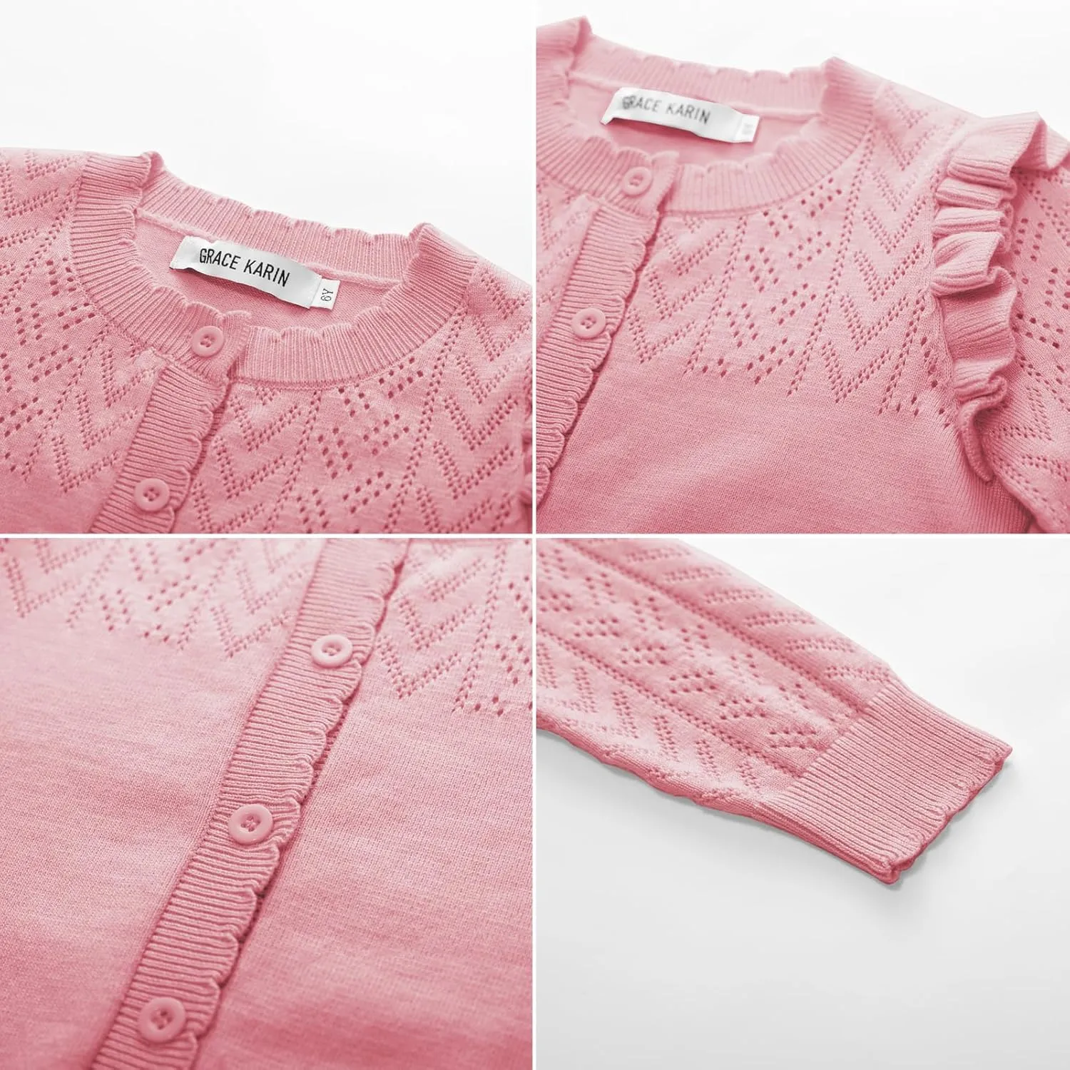 GRACE KARIN Girls Cardigan Cable Knit Sweater Long Sleeve Open Front Button Light Weight Solid Crochet Shrug 5-12