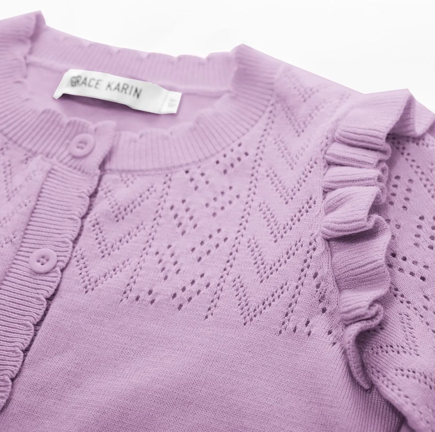 GRACE KARIN Girls Cardigan Cable Knit Sweater Long Sleeve Open Front Button Light Weight Solid Crochet Shrug 5-12