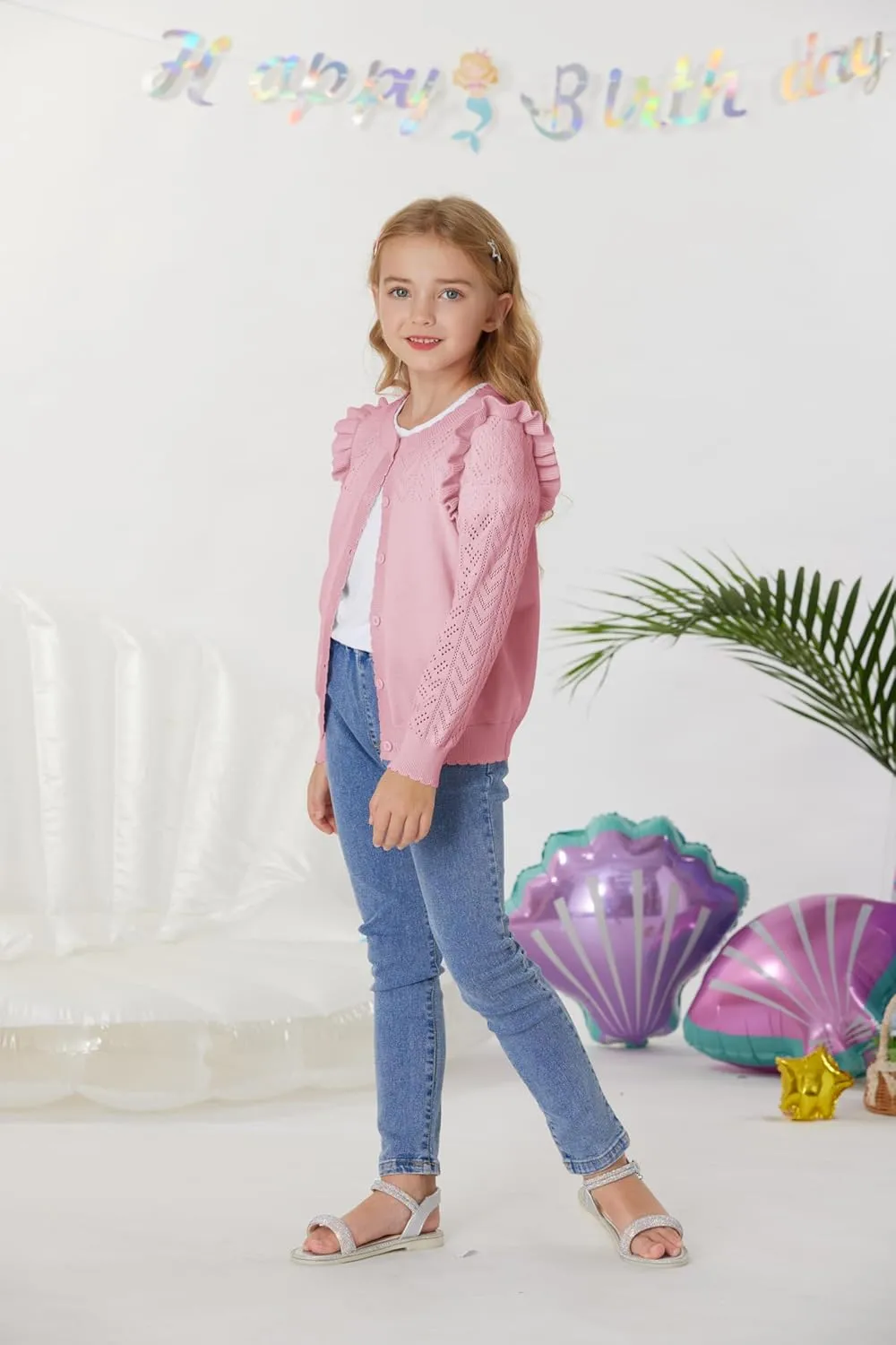 GRACE KARIN Girls Cardigan Cable Knit Sweater Long Sleeve Open Front Button Light Weight Solid Crochet Shrug 5-12