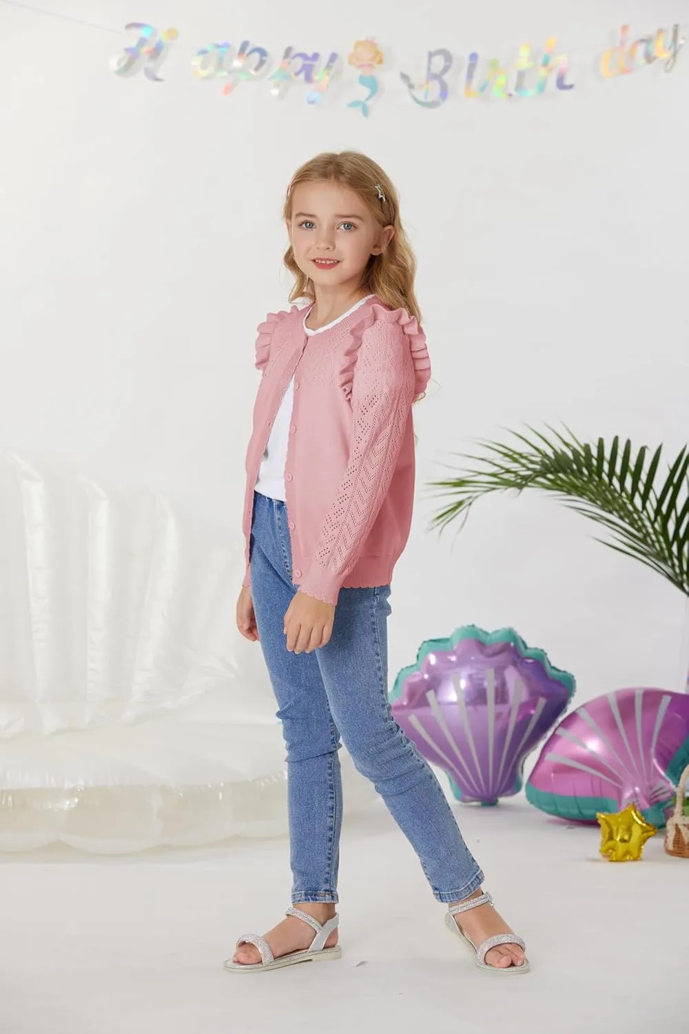 GRACE KARIN Girls Cardigan Cable Knit Sweater Long Sleeve Open Front Button Light Weight Solid Crochet Shrug 5-12