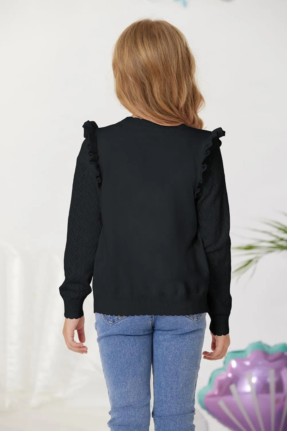 GRACE KARIN Girls Cardigan Cable Knit Sweater Long Sleeve Open Front Button Light Weight Solid Crochet Shrug 5-12