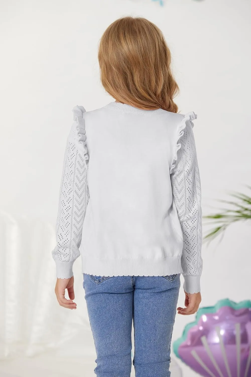 GRACE KARIN Girls Cardigan Cable Knit Sweater Long Sleeve Open Front Button Light Weight Solid Crochet Shrug 5-12