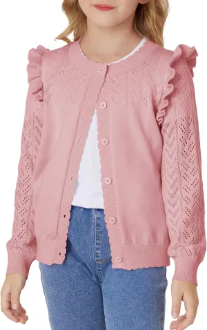 GRACE KARIN Girls Cardigan Cable Knit Sweater Long Sleeve Open Front Button Light Weight Solid Crochet Shrug 5-12